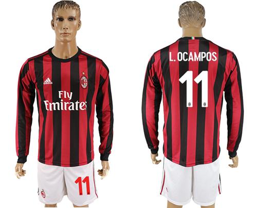AC Milan #11 L.Ocampos Home Long Sleeves Soccer Club Jersey